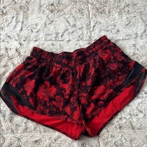 Lululemon Floral Red and Black Athletic Shorts